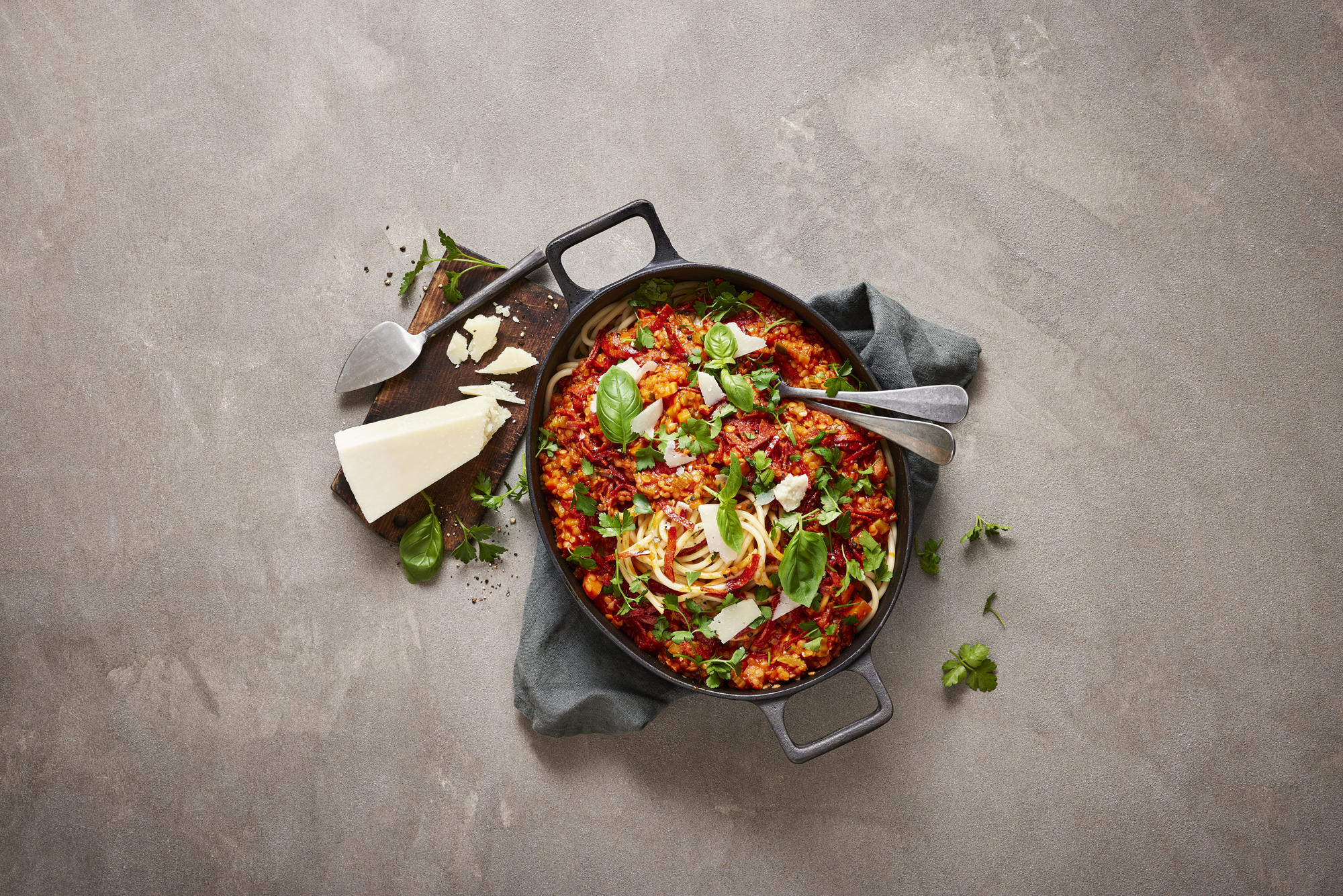 Linse bolognese med pepperoni